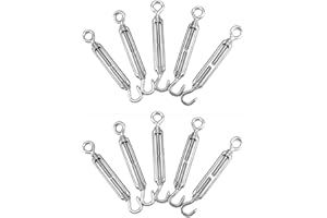 QWORK® 10 Pièces M6 Tendeur de câble, tendeurs en acier inoxydable 304, avec crochet et œillet