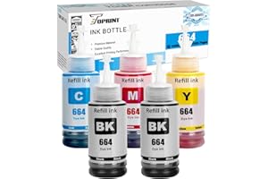 TOPRINT 5 Color 664 T664 Ink Bottles Compatible for ET-2500 ET-2550 ET-2600 ET-2650 ET- 3600 ET-4500 ET-4550 ET-14000 ET-15000 ET-16500 L100 L110 L200 L210 L350 L355 L365 L455 L550 L555 L1300 Printers