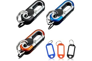 CYIOU 3 Pezzi Portachiavi Auto Uomo Moschettone Portachiavi Moschettoni Portachiavi Multifunzione per Uomini e Donne con 6 Portachiavi(Arancione, Blu, Nero)