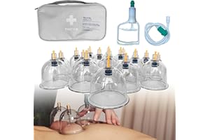 Emooncn Cupping Therapy Set, Professional Cupping Therapy Equipment Set with 18pcs Massage Cups Handle Chinese Therapy Cupping Set with Pumping Anti Cellulite Cupping Massage for Boby Face Neck
