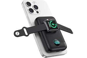 PXWAXPY Magnetic Power Bank 10800 mAh for MagSafe, 4-in-1 Wireless Power Bank with i-Watch Charger, QC4.0 + PD 22.5 W USB C Fast Charging External Battery with LED Display for Apple Watch/iPhone 15/14/13/12