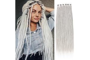 Leeven 24 Zoll Dreadlock Extension 20 Strands Soft Dreads Hair Extensions 0.6 Width Grey Thin Dreadlock Extensions Synthetic Hippie Dreads/Grey#