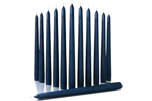 CANDWAX 25 cm Taper Candle Set of 12 - Dripless Tapered Candles Unscented Candle Sticks - Long Dinner Candles Long Burning - Dark Blue Candles