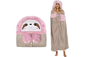 YFKJEU Faultier Hoodie Decke mit Ärmeln, Superweiche und Warme Kuscheldecke mit Ärmeln als TV Decke, Tragbare Kuscheldecke Flauschig Geschenke für Frauen, Decke mit Ärmeln Frauen