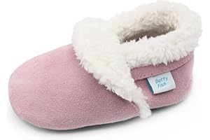 Dotty Fish Suede Baby Slippers. Warm Fleece Lined. Infant Toddler Shoes. Non-Slip Soft Sole. Boys Girls. 0-6 Months - 5-6 Years