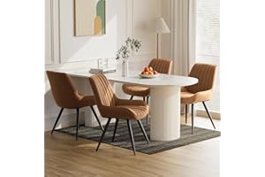 ‎AIVERMEIL Moderner gepolsterter Esszimmerstuhl - Extra dickes Sitzkissen, Künstlicher Stoff Esszimmerstühle Küchenstuhl Polsterstuhl Wohnzimmerstuhl Sessel mit Rückenlehne, Metallbeine (Braun, 4er Set)