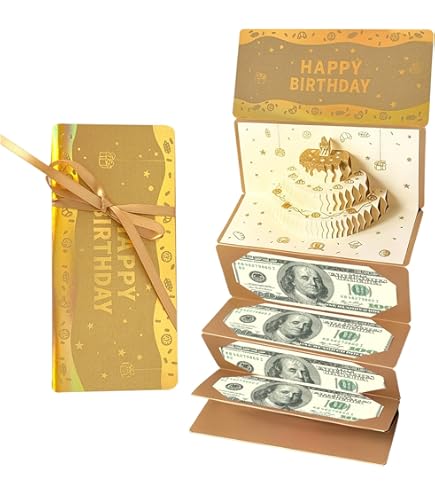Carte Anniversaire Surprise Avec Compartiments à Billets - Enveloppe Cadeau Originale Bleue Et Or Pour Homme, Femme, Ado, Adulte