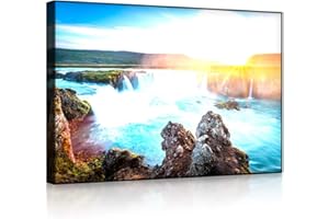 lightbox multicolor | Bild mit LED Licht | Idyllische Wasserfälle bei Sonnenuntergang | 60x40 cm | Front Lighted