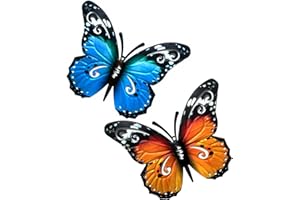Chyaya 2 PCS Large Metal Butterfly Garden Ornaments Outdoor, Metal Wall Art Big Butterfly Decorations for Outdoor Garden Yard Sheds Walls Fences Decor, 10.63 x 8.66 Inch