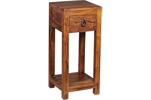 FineBuy boczny FineBuy Lite drewno Sheesham 30 x 68 x 30 cm Stół dzienny Salon | Kwadratowy stół do przechowywania Country Style | Stół telefoniczny z szufladą | Mały rozkładany stolik