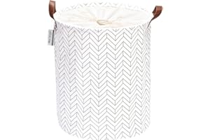 ‎SEA TEAM Sea Team Pfeilmuster Wäschekorb Leinwand Stoff Wäschekorb Faltbarer Vorratsbehälter mit PU-Ledergriffen und Kordelzugverschluss, 19,7 x 15,7 Zoll, wasserdicht innen, grau