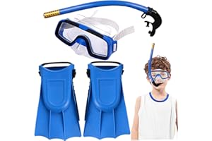 JORZER Kids Snorkel Set Adjustable Ergonomic Non-slip Snorkeling Gear High Transparency Kid Snorkel Set Includes Goggles, Fins, Tube Kids, Snorkeling Gear for