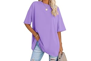 Rapbin Oversized T-shirt damski z krótkim rękawem, okrągły dekolt, luźny krój, na lato, basic, bawełna, bluzka 2025