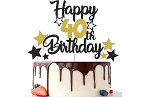 Gidobo 40th Birthday Cake Toppers, Black Gold Glittery Cake Decorations with Stars, Forty Years Old Birthday Party Supplies for Men and Women