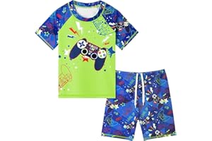 WAWSAM Boys Swimsuit Set Kids Two Pieces Swimwear UPF 50+ UV Proction Rash Guard and Trunk Swimming Costume