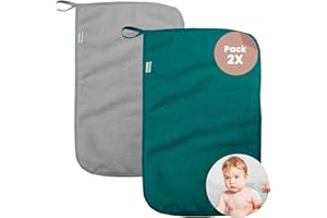 MIMUSELINA Set 2 Asciugamani Asilo Bambina e Bambino in Cotone di Spugna Assorbente - Asciugamani Bambini Asilo Riutilizzabili in Cotone 35 x 23 cm con Grammatura di 450 gr (Turchese/Grigio)