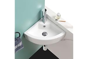 Home Supplies Modern Design Bathroom Wash Basin Sink Corner Wall-Mounted White Cloakroom Ceramic Basin for Bathroom and Toilets (13.5x43.5x32) (HxWxD)