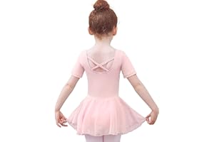 Tancefair Justaucorps de Danse pour Fille Ballet vêtements Manches Courtes/Longues Justaucorps de Ballet avec Jupe Tutu pour Enfant Filles Manches