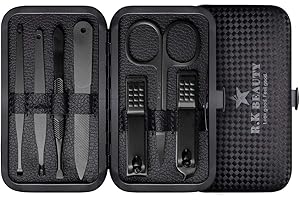 Rohans Manicure Sets 7Pcs for Men & Women, Fashion Professional Stainless Steel Nail Clippers Pedicure Kit Grooming Tools by RK Beauty (Black)