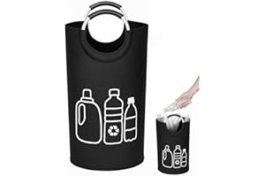 WINDFROMORT Poubelle Recyclage 82L Pliable – Poubelle Tri Sélectif avec Poignées Aluminium – Rangement Bouteille pour Cuisine et Cellier (Noir)