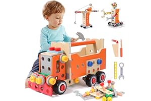XIAPIA 124Pcs Kids Tool Set Wooden Toys, Montessori Role Play Tool Box Educational Toys for 2-3 Year Olds, Construction Toys Easter Birthday Gifts for Boys Girls Toddle Ages 3 4 5 6