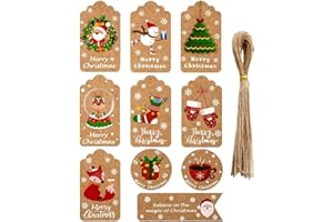 ERUINFANG Weihnachten Geschenkanhänger 50 Stücke Weihnachten Kraftpapier Tags Christmas Tags Etiketten Weihnachten mit Schnur für Weihnachts Geschenk Label Präsentieren Dekoration