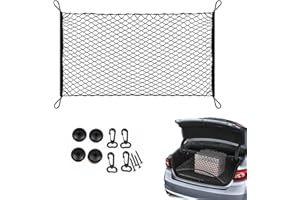 ‎WANGDEFU Kofferraum Gepäcknetz,Auto Kofferraumnetz Elastisch 70cm x 120cm,Nylon Fest,Aufbewahrung Netz Car Storage Lagerung Mesh Organizer,mit 4 Massiven Haken,für Universal,Meisten Arten von Fahrzeugen,Hunde