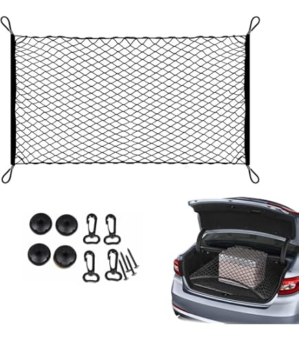 Rete Elastica Per Bagagliaio Auto, 90 x 30 cm Rete Portaoggetti Auto con 4 Gancio, Nylon