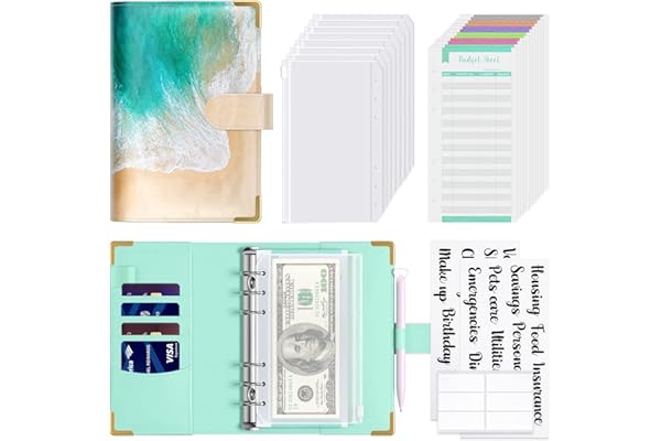 Hnogri Classeur budgétaire avec enveloppes à glissière, A6 Money Saving Binder Cash Envelopes for Budgeting, PU Leather Budget Planner Money Organizer for Cash Bills, Floral Budget Wallet for Women.