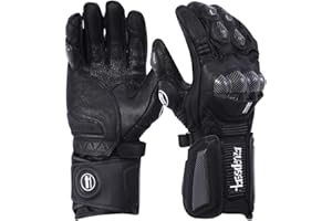 Harssidanzar Leather Motorcycle Gloves Men and Women,Powersports Carbon Fiber Knuckle Protection Motorbike Gloves KM045UK