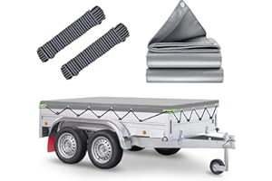 MRWIZMS Bâche Remorque, 256x145x8cm Bache Remorque, IMPERMÉABLE Protection Plate avec Corde, Idéal pour Pongratz LPA 250/13 und 750kg/850kg/1000kg/1300kg/1500kg/2000kg 251x137cm Remorque