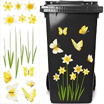 10 Autocollants Décoratifs Pour Poubelles - Fleurs, Papillons, Multicolores - Adhésifs PVC, Imperméables - 6