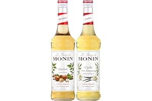 MONIN - Assortiment Sirop de Vanille de Madagascar et Sirop Saveur Noisette - Pour Café, Chocolat Chaud, Capuccino ou Latte - Arômes Naturels - Bouteille en Verre - 2 x 70 cl