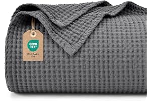PHF 100% baumwolle waffledecke Kuschedecke 150x200cm, leicht & atmungsaktiv, perfekt für das ganze Jahr - OEKO-TEX® zertifiziert - Hotelwäschequalität - Ideal für Sofa Couch Bett, Anthrazit
