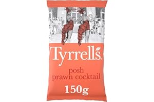 Tyrrells Crisps POSH PRAWN COCKTAIL 150g Sharing Bag - Hand-cooked & spun for an exquisite fresh taste. No artificial ingredients (No artificial flavour, colours or MSG)