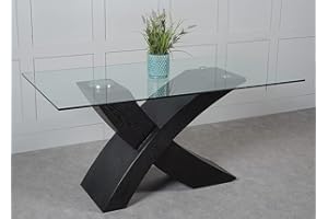 MODERN FURNITURE DIRECT Valencia Black 160cm x 90cm Glass Dining Table for 6 Criss Cross Dining Table Only