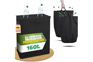COTTARA® Pfandflaschen Sammelbehälter 2 Fächer - Stabiler Flaschensammler Leergut Behälter 160L mit 2 Tragetaschen - Praktischer Pfandbehälter, Pfandsammler, Pfandflaschen Aufbewahrung schwarz