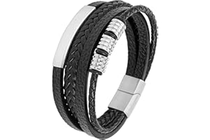 Mochity Męska bransoletka skórzana 21 cm, stal nierdzewna, czarna, brązowa, niebieska, bransoletka męska z pereł, bransoletka dla mężczyzn, skórzana bransoletka dla mężczyzn, prezent dla mężczyzn