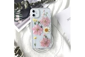Tybiky Funda para iPhone 13, diseño de flores reales, funda protectora de goma transparente, hecha a mano, colorida, tipo de flores secas para Apple iPhone 13, tres rosas y uno blanco