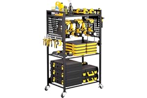 VEVOR Carrello Portautensili a 4 Ripiani, Capacità di Carico 68 kg Carrello Porta Attrezzi con Ruote per Trapano e Rastrelliera di Stoccaggio Stabile, per Impieghi Gravosi per Officina, Garage, Nero