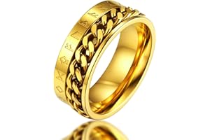 FaithHeart Spinning Viking Rings Personalised Norse Runes Fidget Ring for Anxiety Stainless Steel Nordic Rings for Men Women Size O to Z+3 with Gift Wrapped