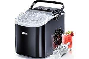 Silonn Eiswürfelmaschine, Kleine Eiswürfelmaschine mit Tragegriff, 9 Eiswürfeln in nur 6 Min., 12 kg Eis in 24 Stdn. Selbstreinigend Kompakt mit 2 Eisgrößen, Ideal für Küche Büro und Partys, Schwarz