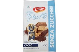 Lago 1968, Mini Party 125g, Wafer senza Zucchero con Crema Cacao 74% con 5 Strati Friabili di Wafer e una Crema Cioccolato Vellutata