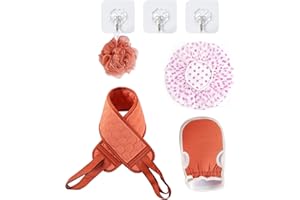 ZWZNBL Ensemble exfoliant pour le corps 7 pièces gommage sangle arrière gants exfoliants boule de bain bonnet de douche grattage du dos éponge de douche gommage enlever la peau morte ensemble rouge brique