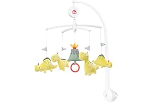 Fehn Music Móvil Happy Dino, Juguete musical para ayudar a dormir con animales, Caja de música móvil melodía "Canción de cuna de Brahms", móvil musical para bebés de 0 a 5 meses