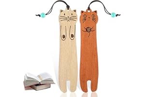Ouligay Drewniane zakładki z kotem dla miłośników książek, ręcznie robione drewniane zakładki do książek, urocza zabawna zakładka prezent dla mężczyzn i kobiet, nauczycieli, uczniów, czytania, brązowe