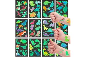 AIRNOGO Tatuaggi per Bambini Dinosauri 12 Fogli Tatuaggi Luminosi per Bambini, Tatuaggi Temporanei Bambini, Tatuaggi Bambini Gadget Compleanno, Impermeabili Party Tatuaggi, Regalini Festa Compleanno Bambini