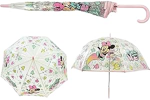 SRV Hub Paraguas de PVC para niñas y niños, resistente al viento, 8 paneles de personajes de dibujos animados, paraguas clásico, Brolly para niños unisex a partir de 3 años | transparente, Minnie