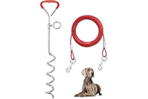 Supet Set Câbles et Piquets d'attache pour Chien en Acier Inoxydable pour Exterieur Jardin Cour (10 m, Rouge)