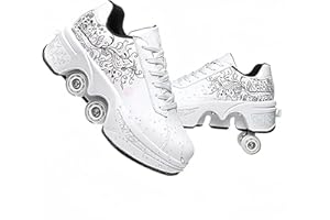 LDRFSE Patin À Roulette Fille, Sneakers Roller Chaussures De Skateboard Baskets avec Roues Sport Gymnastique Mode Multi-usages Kick Roller Shoe pour garçons Filles